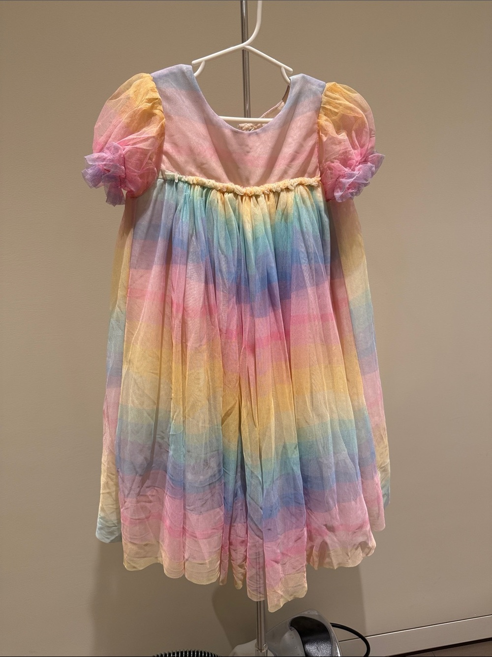 next Pastel Rainbow Puff Sleeve Dress - Pink, Yellow, Blue, Purple